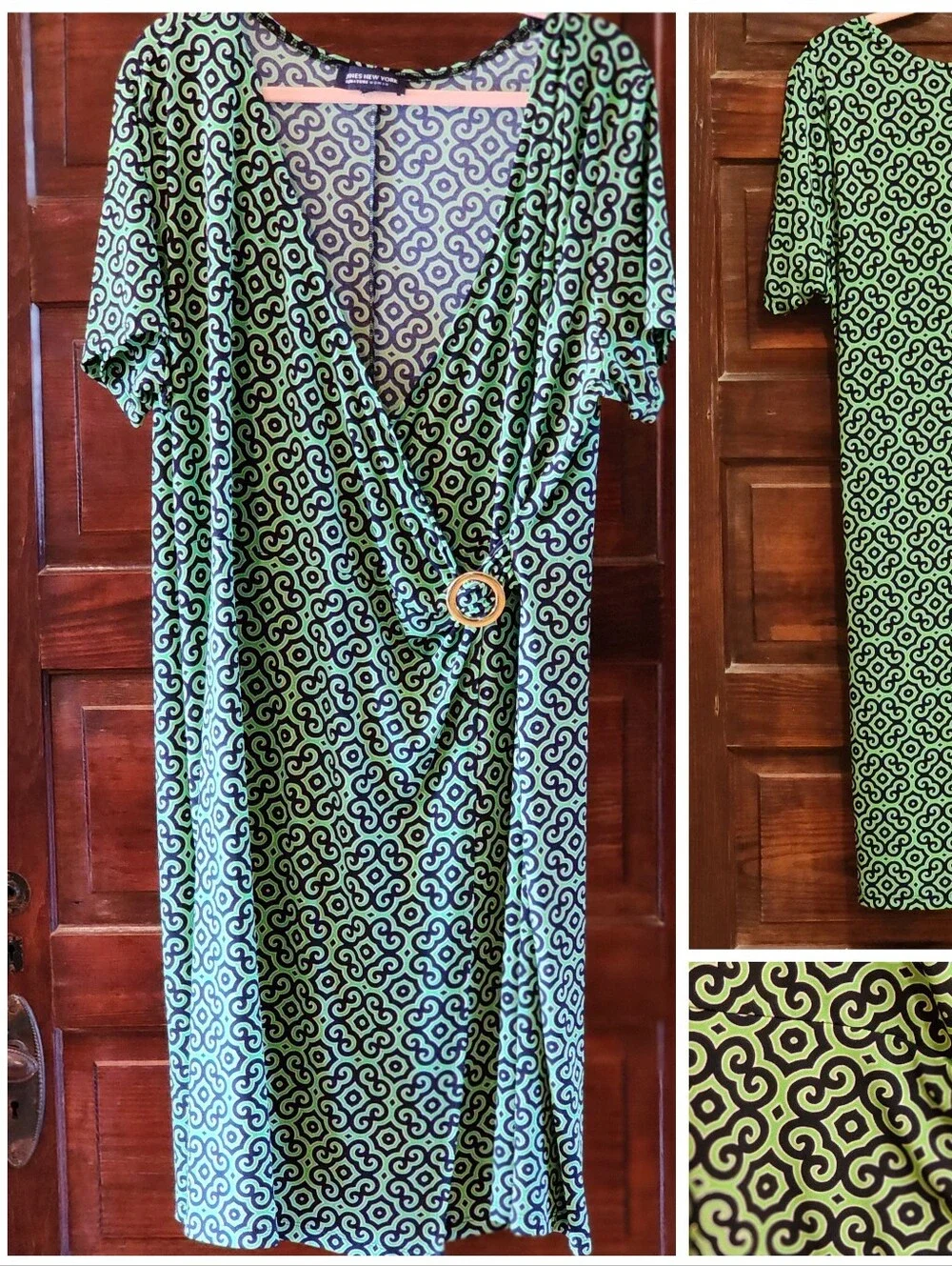 Jones New York Green Geometric Faux Wrap Midi Dress - Picture 5 of 9